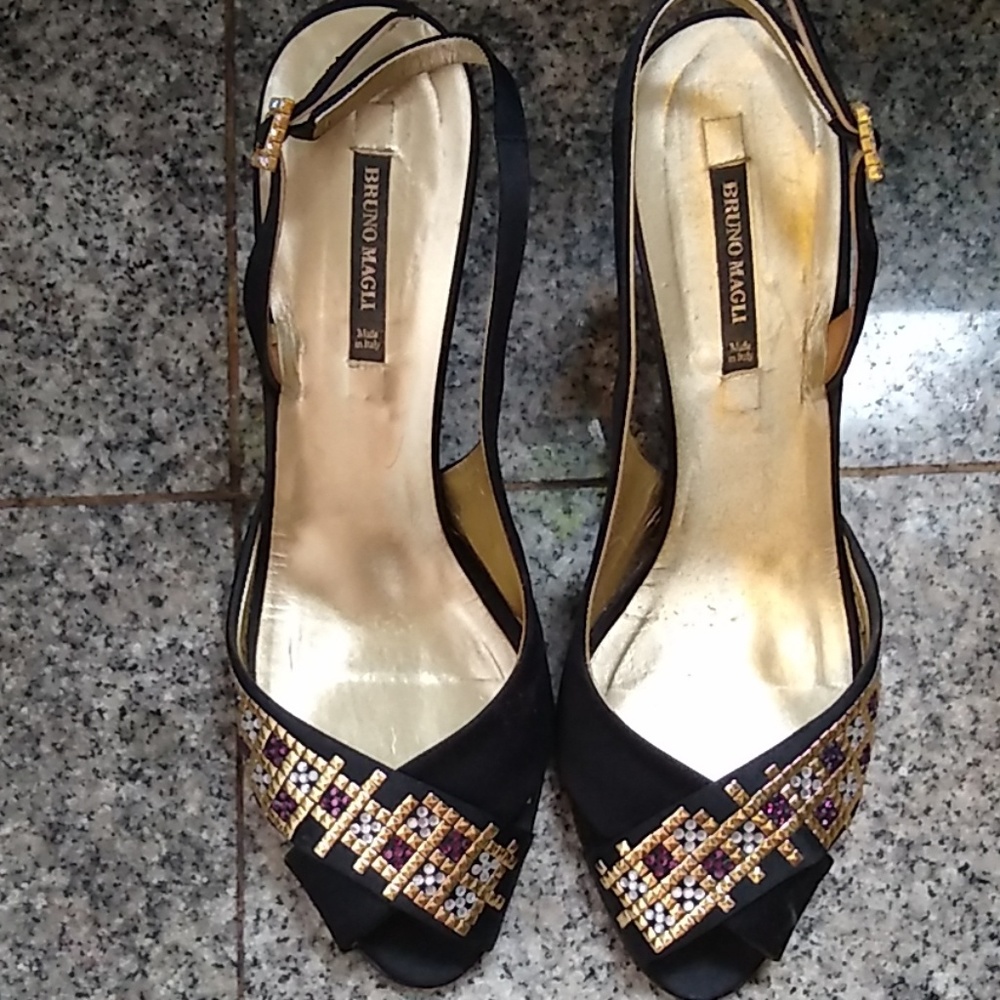 Bruno Magli sling back pumps w swarvoski crystals